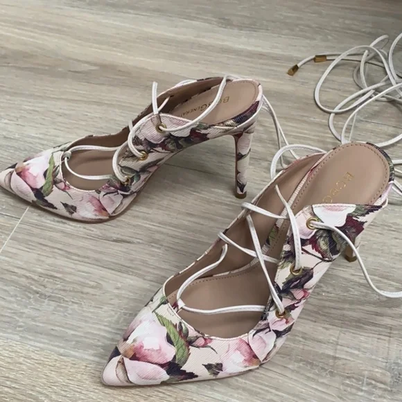 BCBGeneration Hayes Watercolor Floral Chalk Lace Up Heels - Picture 4 of 10